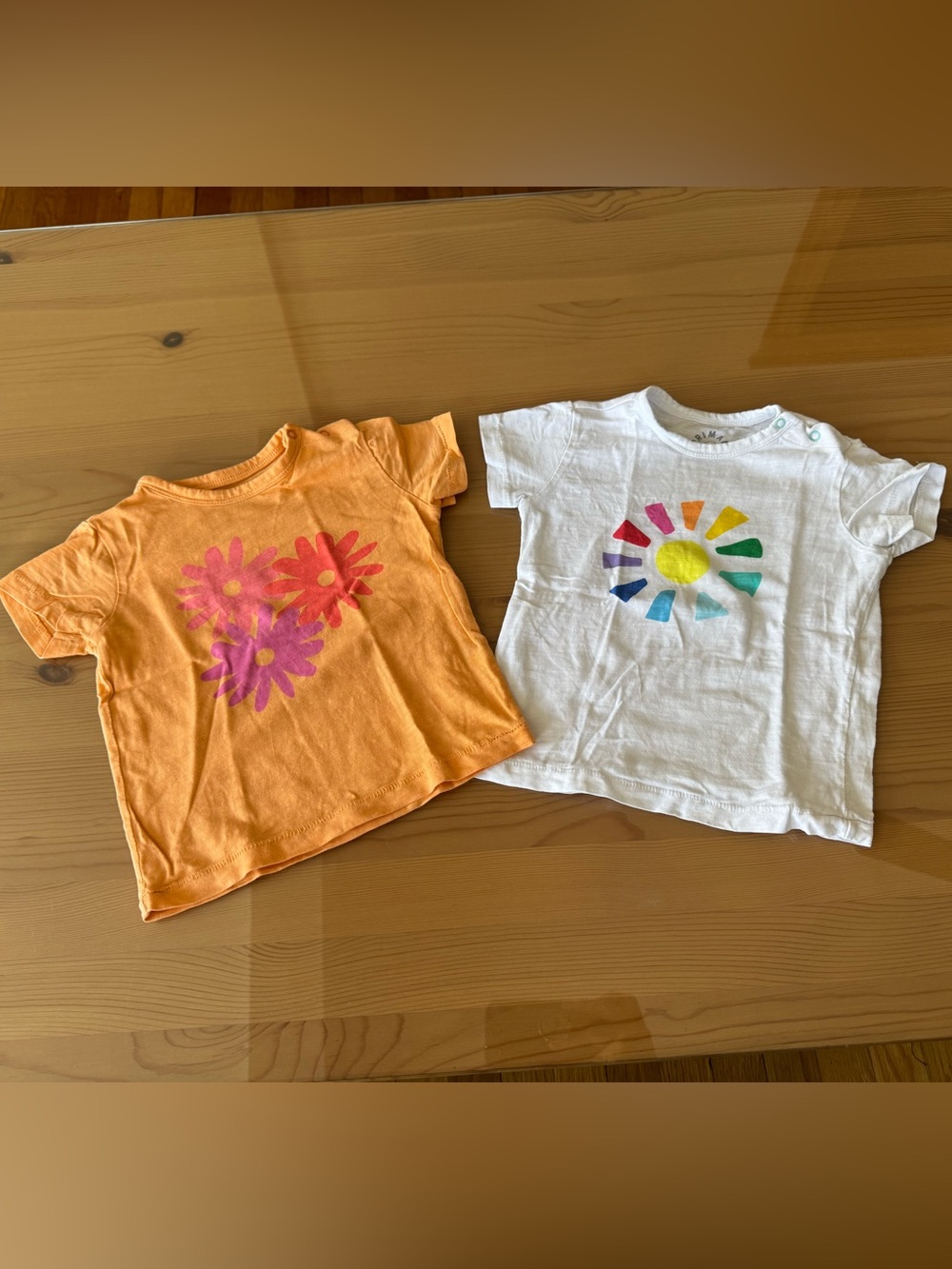 Primary Tshirt bundle, Orange Flowers and Rainbow Sun, 12-18m